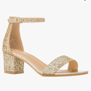Glitter Gold Ankle Strap Block Heels